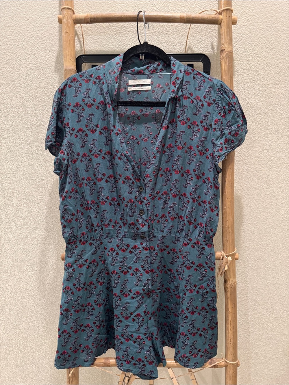 Urban Outfitters Teal Floral Button-Up Tunic